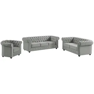vente-unique Couchgarnitur 3+2+1 - Samt - Hellgrau - CHESTERFIELD