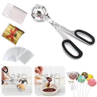 Cake-Pop-Set, Cake-Pop-Form mit 100 Cake-Pop-Beuteln, 100 Bindebändern, 100 Cake-Pop-Sticks, Cake-Pop-Maker für Cakepops, Lutscher, Süßigkeiten, Schokolade und Kekse (Schwarz, S)