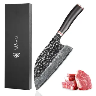 Wakoli Ebo Damastmesser Chinesisches Kochmesser I 20 cm Klinge aus 67 Lagen I Damast Küchenmesser & Profi Kochmesser aus echtem Damaststahl mit Hammerschlag & Pakkaholzgriff