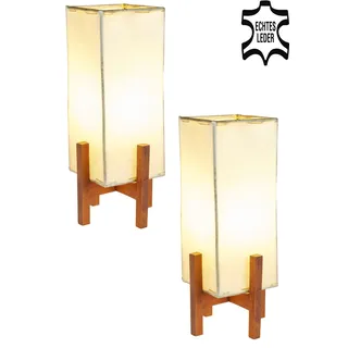 2er SET Vintage Tischlampe Leder lampe Nachttischlampe Nachtlicht Tischleuchte