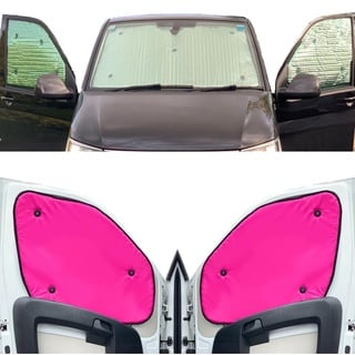 Fensterrollo-Set Kombatibel Mit VW T5.1 Transporter (2010-2015)(Frontset) Rückseite einfärben Rosa, Reversibel und Thermisch