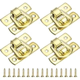 QUARKZMAN 4 Stück Hasp Schloss, 30 x 18mm Retro Box Knebelverschluss Metall Schnalle Verschlüsse Kofferverschluss mit Schrauben für Schmuckkästchen Koffer Werkzeugkasten Holzkiste, Gold