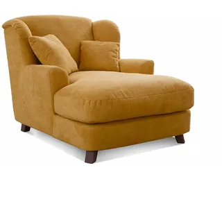 Cavadore XXL-Sessel Assado / Großer Polstersessel mit Holzfüßen und großer Sitzfläche / Inkl. 2 Zierkissen / 109 x 104 x 145 / Webstoff Gelb