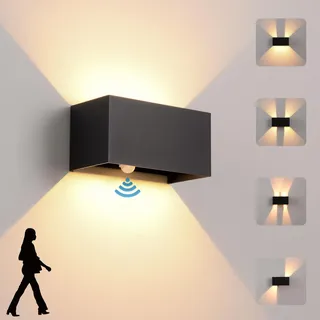 LED Wandleuchte Innen/Aussen mit Bewegungsmelder,24W Wandlampe,IP 65 Wasserdichte Außenwandleuchte 3000K Warmweiß Wandbeleuchtung,Modern Aussenleuchte mit Up Down Einstellbar Abstrahlwinkel, schwarz
