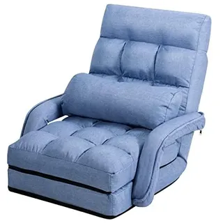 FANTASK Bodenstuhl mit Schlaffunktion, Bodensofa mit Verstellbarer Rückenlehne, gepolstertes Klappsofa mit Armlehnen und Kissen, Bodensessel, Bodenstuhlsofa für Zuhause und Büro (Blau)