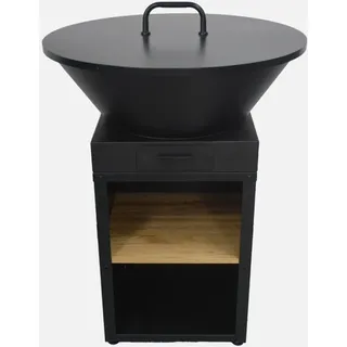 sweeek - Grill-Feuerschale Ø 81,5 cm mit Grillrost, Stauraum und Deckel - Schwarz