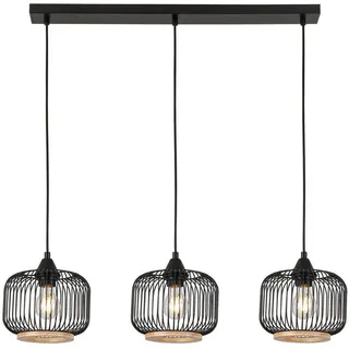 Marama Hängeleuchte , Schwarz, Eichefarben , Holz, Metall , Eiche , teilmassiv , Uni , 20x122x84 cm , Lampen & Leuchten, Leuchtenserien