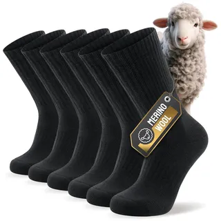 PULIOU Merino Socken Herren Damen Thermosocken Wandersocken Outdoor & Trekking-Socken, Anti-Blasen, Gepolstert Arbeitssocken Wintersocken (3 Paar) Schwarz M