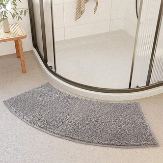 OUGPIU Badematte Runddusche,40X100cm Mikrofaser Duschmatte Halbrund,Zottelige Duschmatte Viertelkreis rutschfeste Hochflor Gebogen Badezimmermatten,Waschbarer Badematte für Eckdusche