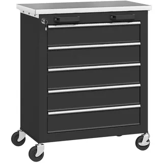 Homcom Werkstattwagen mit 5 Schubladen, Werkzeugwagen leer abschließbar Stahl Schwarz - 34.5x76x65.5 cm , Freizeit & Co, Heimwerken, Werkstatteinrichtung, Werkzeugschränke