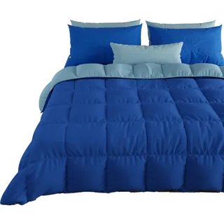 PETTI Artigiani Italiani – Warme Mikrofaser-Bettdecke 260x270 cm, Zweifarbig Blau/Hellblau, Wendedecke Für Doppelbett, Winterdecke 300 g/m2, Hochwertige Qualität, Made in Italy