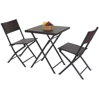 BAKAJI Set aus Tisch und 2 Klappstühlen, Gartenmöbel, aus Polyrattan, Anthrazit, Material: Rattan Metall, grau, Standard