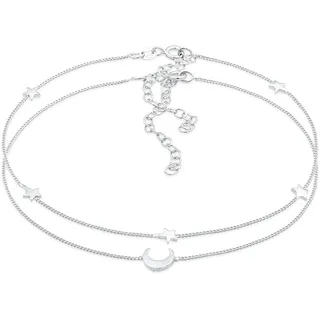 Fußketten Set ELLI "Fußschmuck Stern Halbmond Astro Duo Set 925 Silber" Gr. 22, silber, Fußketten, Damen, Silber 925 (Sterlingsilber), Fußketten Set