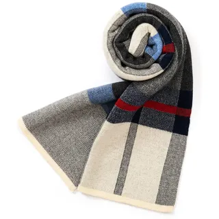 Villand Australischer Merinowolle Tartan Strickschal für Herren, karierte Winterwarme dicke weiche Halsbekleidung mit Geschenkbox, 180 × 30 cm (Graues Navy Tartan)