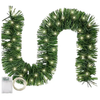 Weihnachtsgirlande 10m mit 10m Beleuchtung LEDs,Weihnachtsbeleuchtung -Weihnachtsdeko In & Outdoor - Tannen-Girlande inkl. Fernbedienung + Dekoschmuck