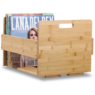 Artliving Schallplatten-Aufbewahrungsbox, Aufbewahrungsbox für LP, Alben, Schallplatten, Bambus-Vinyl-Schallplatten-Organizer für bis zu 80 Schallplatten