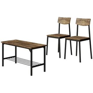 Vicco Sitzbank UND Stuhl Fyrk Schwarz/Eiche rustikal 85 x 46 cm 3 Teile , Schwarz, Wildeiche , Holzwerkstoff , Rechteckig , 85x46x36 cm , Esszimmer, Bänke, Tischgruppen & Eckbankgruppen