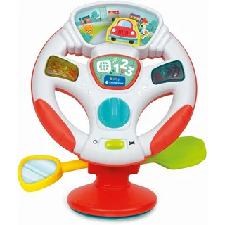 CLEMENTONI Baby Aktivitäts-Lenkrad - Elektronisches Lernspielzeug mit Licht, Musik & Tiergeräuschen - Mit drehbarem Lenkrad, Spiegel & Schalthebel - Für Kleinkinder ab 10 Monaten - 17533