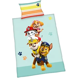 Herding Paw Patrol Bettwäsche-Set, Made in Green, Kopfkissenbezug 40 x 60 cm mit Hoteleinschlag, Bettbezug 100 x 135cm, Mit Knopfverschluss, 100% Baumwolle/Flanell