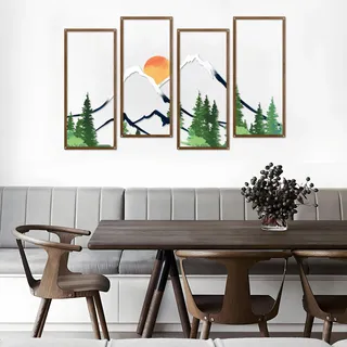 ruelen 4 Stück Metall Sonnenuntergang Bergwald Wandkunst Berglinie Dekor abstrakte minimalistische Wandskulptur rustikale Natur Wanddekoration für Home Office Badezimmer Schlafzimmer Wohnzimmer (grün)