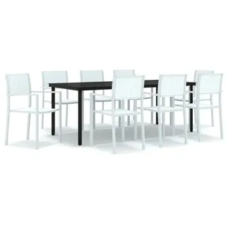 dkd-home-decor 9-tlg. Gartenmöbel-Set Weiß 8 Personen Tisch 200x100x74cm Stuhl 58.5x53.5x88.5cm - Weiß, Schwarz
