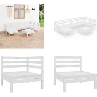 vidaXL 7 tlg. Garten Lounge Set Massivholz Kiefer Weiß - Garten-Lounge-Set - Outdoor-Lounge-Set - Holz-Ottomane - Gartenmöbel-Set - Weiß
