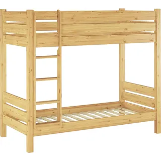 Etagenbett extra stabil Kiefer 90x190 Nische 80 teilbar Stockbett Zubehör wählbar V-60.16-09-190T80Rollrost und Matratze inkl. - Naturbelassen