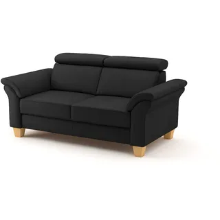 CAVADORE 2-Sitzer-Sofa Ammerland in Echtleder / Landhaus-Sofa mit Federkern + Kopfteilverstellung / 156 x 84 x 93 / Leder Schwarz