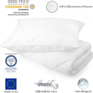 Bettdecke und Kissen Set 135x200 4 Jahreszeiten + 80x80 Kopfkissen | Schlafkissen und Steppdecken bezug: 100% Mikrofaser | | Füllung: Schlafdecke 1000g, Schlafkissen 1100g - Weiß