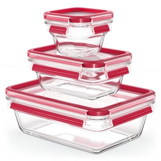 Emsa Frischhaltedose Clip & Close Glas Set, Vorratsdosen Lunchbox, rot