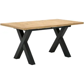 hom'in Hom`in Esstisch, Schwarz, Eiche Artisan, Holzwerkstoff, rechteckig, X-Form, 90x75x160-210 cm, ausziehbar, in verschiedenen Holzdekoren erhältlich, Esszimmer, Tische, Esstische