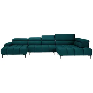 Welnova Wohnlandschaft , Petrol , Textil , Uni , U-Form , 385x216 cm , Made in Eu , Typenauswahl, Stoffauswahl, seitenverkehrt erhältlich, Hocker erhältlich , Wohnzimmer, Sofas & Couches, Wohnlandschaften, Wohnlandschaften in U-Form