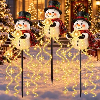 Snowman Magic Fountain, LED-Gartenleuchte Schneeflocke mit Lichteffekt Solar-Gartenstecker für Weihnachten, Schneemann Motiv, solarbetrieben, für die Gartendekoration (3 Stück)