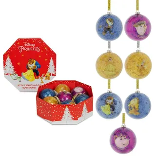 Disney Set mit 7 Weihnachtskugeln Die Schöne und das Biest