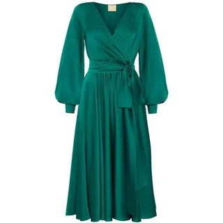 Swing Fashion Midikleid Damen | Elegantes Kleid | Festliches Kleid | Partykleid | Abendkleid | Hochzeitskleider | Abschlussballkleid | Ballkleid | V-Ausschnitt | Langarm | Grün | 42 (XL)