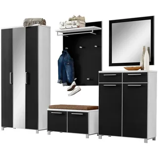 Garderobe , Anthrazit, Weiß, Hellbraun , Glas, Textil, Holzwerkstoff , 6-teilig , 265x195x40 cm , Goldenes M, Made in Germany, DGM-Klimapakt , Garderobe, Garderoben-Sets & Garderoben-Serien, Garderoben-Sets
