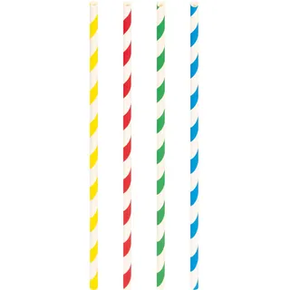 Trinkhalme aus Papier dick bunt gestreift O8mm 25cm, 150 Stk.
