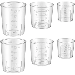 6er-Set Messbecher 30/60/100 ml TransparenteMessbecher Klein Sets für Labor-Messbecher Kunststoff-Messbecher für Küche Backen Labor Messen Genau Stapelbar