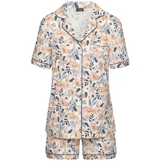 Umstandspyjama VIVANCE DREAMS, Damen, Gr. 32/34, orange (weiß, orange, blau, geblümt), Single Jersey, Obermaterial: 95% Viskose, 5% Elasthan, gemustert, bequem kurz, V-Ausschnitt, eingesetzt Manschette, Homewear-Sets Umstandspyjama, Schöner Allover-Print