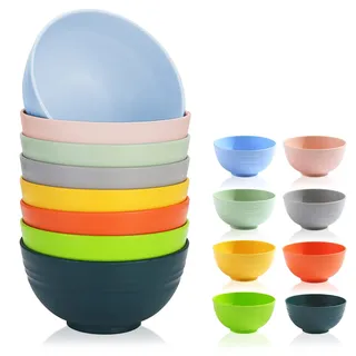Berglander Plastik Schüssel Set 8 Farben 760 ml, wiederverwendbar und langlebig, Besteck für Suppe, Müsli, Ramen, Salat, Abendessen, Popcorn, BPA frei, mikrowellenfest, spülmaschinenfest