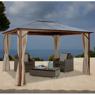 Pavillon KONIFERA "Holzoptik", Gestell aus Aluminium, Dach aus Polycarbonat", braun (beige), B/H/T: 300cm x 270cm x 365cm, Pavillons, Pavillon, BxT: 300x365 cm, Aluminiumgestell