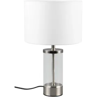 Reality Leuchten Tischleuchte Grazia R51711007, Metall Nickel matt, Glas transparent, Schirm Stoff Weiß, exkl. 1x E14