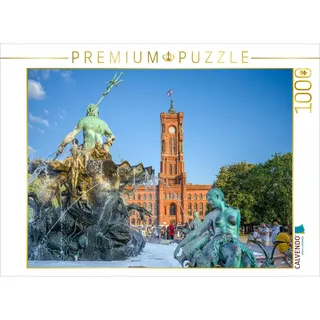 CALVENDO Puzzle Berlin - Neptun-Brunnen und Rotes Rathaus | 1000 Teile Lege-Größe 64x48cm Foto-Puzzle für glückliche Stunden