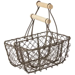 Rayher Drahtkörbe Set 2 mit Holztragegriff 15 x 10 x 16,5 cm und 20 x 12 x 22 cm Mokka