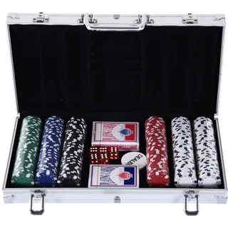 Homcom Pokerkoffer Pokerset 300 Pokerchips 5 Farben 2xKartenspiel 5xWürfel 1xAlukoffer , Multicolor , Kunststoff , 20.5x38 cm , Freizeit & Co, Sport & Fitness