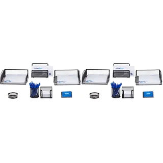 Relaxdays Schreibtisch Organizer Set, 7-teilig, Metall, Schreibtisch-Set, Briefablage, Zettelbox, Stifteköcher, schwarz, 35.5 x 27.5 x 9 cm (Packung mit 2)