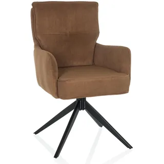 hjh LIVING Esszimmerstuhl drehbar mit Armlehnen, gepolstert TARUGO Polsterstuhl mit Cord-Stoff und Metallbeinen, Braun