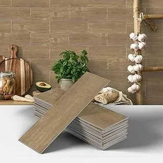 12 Stück Küchen Fliesenaufkleber, AMOYUN Holzmaserung Selbstklebende Fliesendekor 10x30cm Aufkleber Backstein PVC Wasserdichte Wandfliesen für Badezimmer Treppen Esszimmer Bad Fliesenfolie Deko