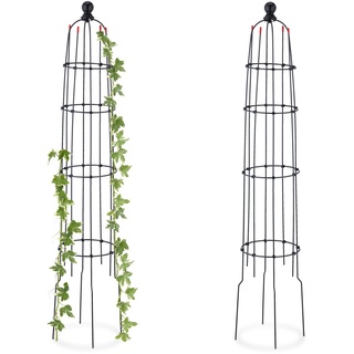 Relaxdays Rankhilfe 114 cm, hoch 2er Set, HxD: x 20 Metall, Ranksäule für Kletterpflanzen, freistehender Rosenturm, schwarz