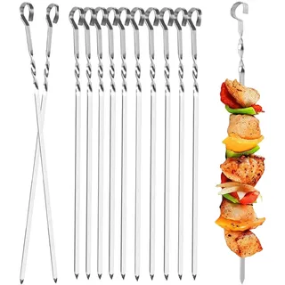 12 Stück Grillspieße Edelstahl, BBQ-Grillspieße,Lange Spieße Schaschlikspieße Fleischspieße,39CM Grill Kabob Spieße,grillspieße-aus Rostfreiem für Lagerfeuer Oder Grillschale